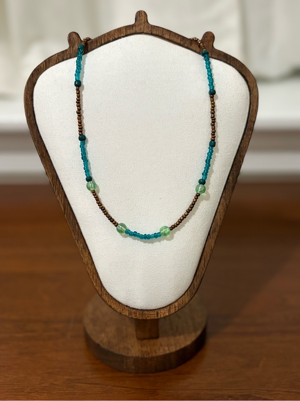 Handcrafted Teal & Light Green Beaded Necklace